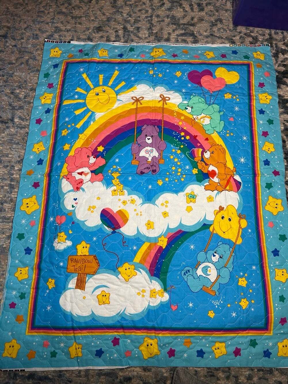 Care Bear Nursery Fabric Rainbow Trail Quilt Panel Quilting Blanket Wallhanging
